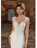 Ivory Lace Satin Buttons Back Wedding Dress